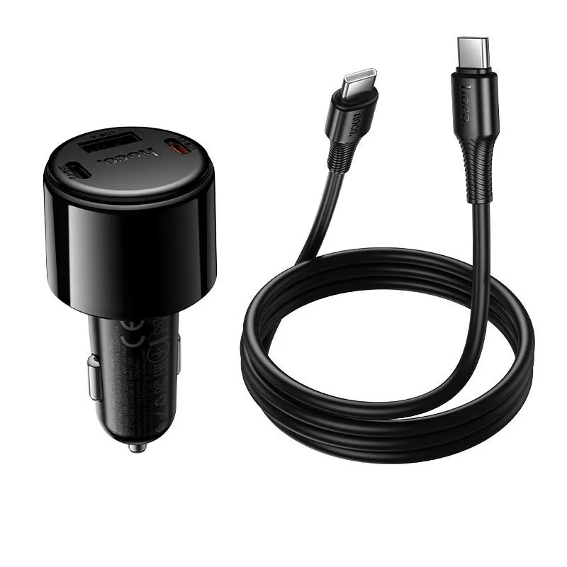 Auto punjac Hoco USB-A + 2x USB-C PD QC3.0 37W + kabl USB-C na USB-C Z69A crni