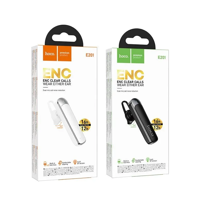 Bezicna mono slusalica Hoco E201 ENC Bluetooth 6.0 130 mAh bela