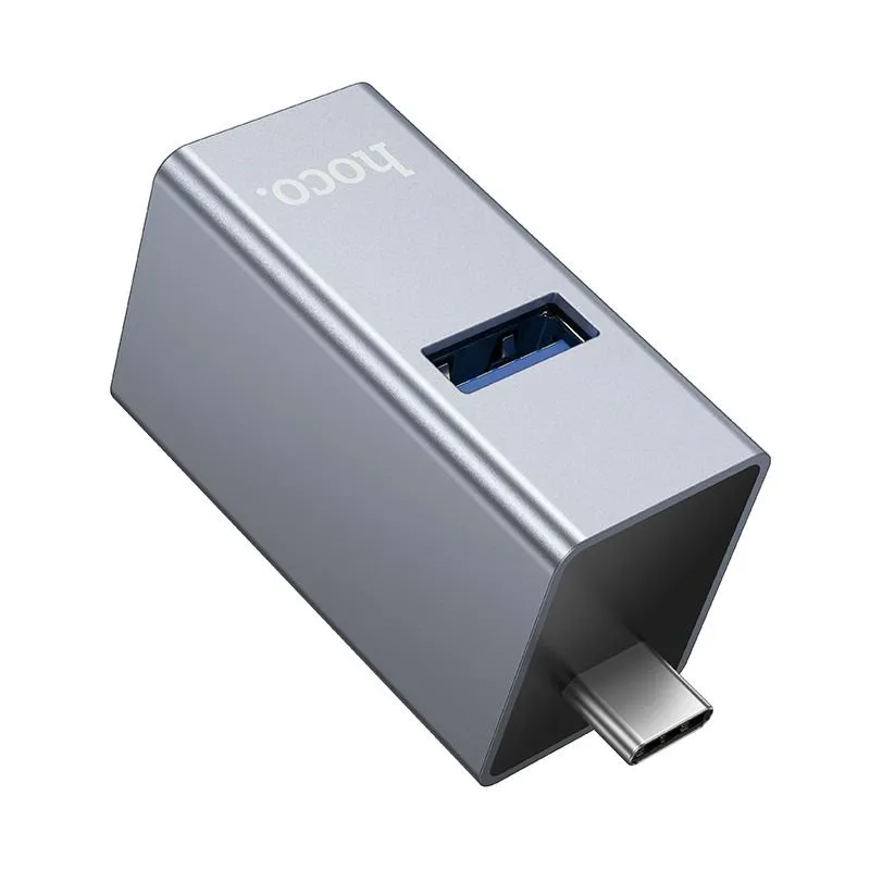 Adapter 3u1 USB-C Hoco HB54 (2x USB 2.0 + USB 3.0) sivi