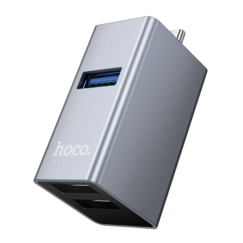 Adapter 3u1 USB-C Hoco HB54 (2x USB 2.0 + USB 3.0) sivi