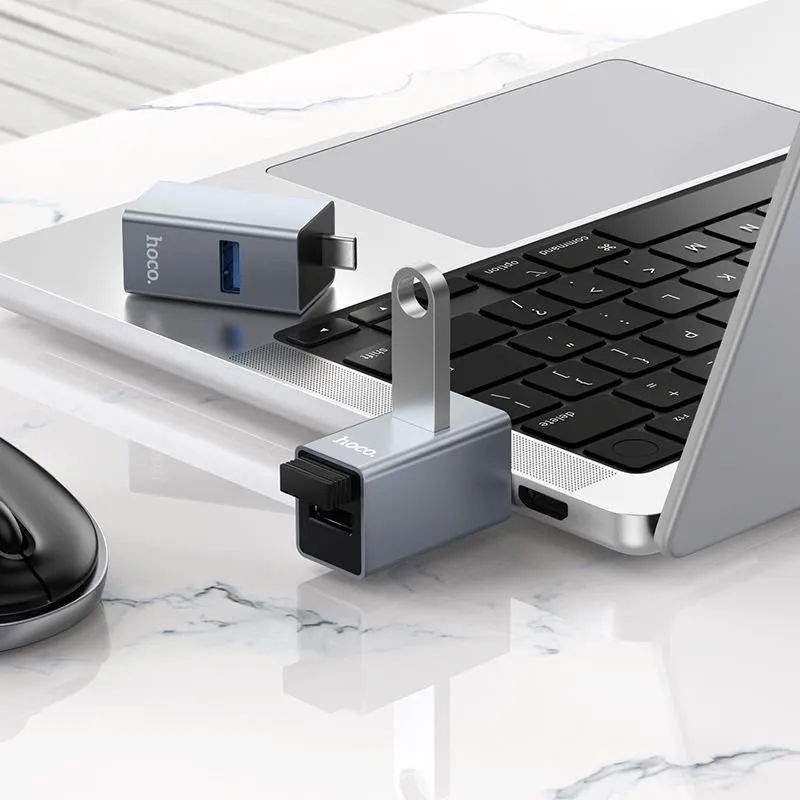 Adapter 3u1 USB-C Hoco HB54 (2x USB 2.0 + USB 3.0) sivi