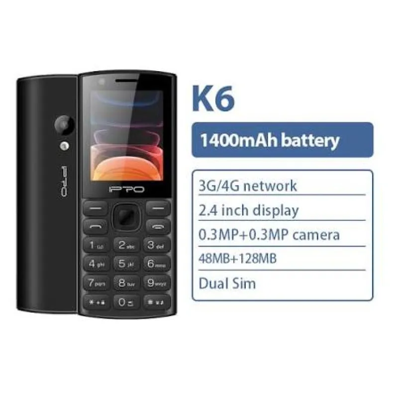 Mobilni telefon IPRO K6 4G GSM LCD 800mAh 128+48MB Dual Sim crni 