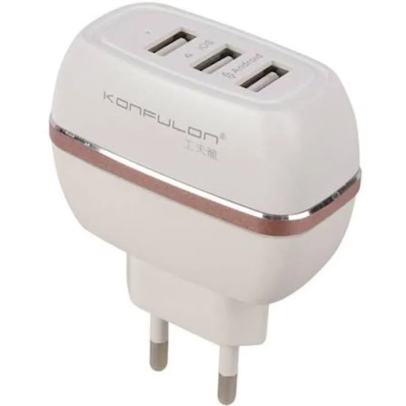 Kucni punjac KONFULON C23A 3xUSB 3.1A kuciste belo sa roze