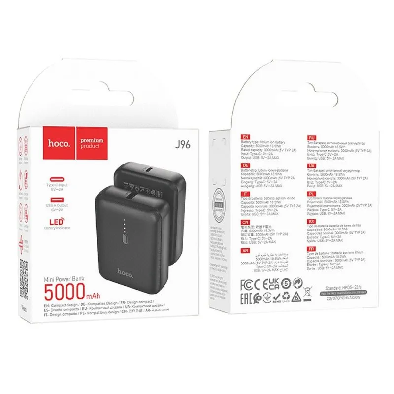 Power bank Hoco 5000 mAh 2A J96 crna